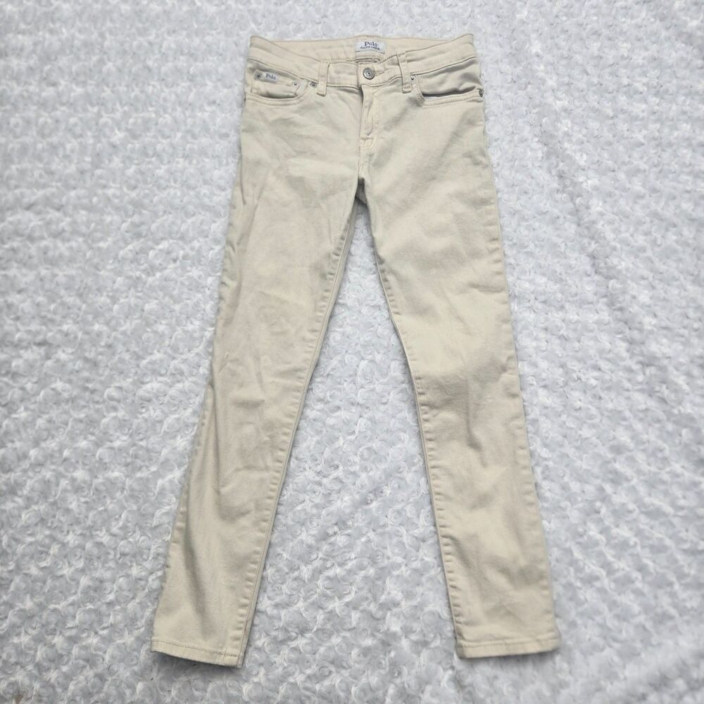 Polo Ralph Lauren the Tompkins Skinny Jeans Girls Size L 12-14 Beige Stretch